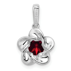 Sterling Silver 925 Garnet Floral Pendant with Rhodium Polish Bridal Jewelry