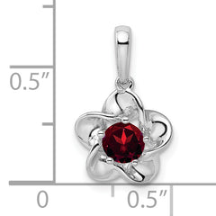 Sterling Silver 925 Garnet Floral Pendant with Rhodium Polish Bridal Jewelry