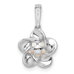 Sterling Silver Rhodium-Plated Pearl Pendant with Floral 3D Design June Birthstone
