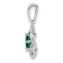 Sterling Silver 925 Floral Pendant with Lab-Created Emerald Rhodium-Plated, Elegant Design for May Birthstone