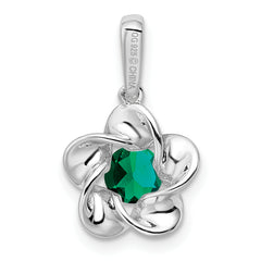 Sterling Silver 925 Floral Pendant with Lab-Created Emerald Rhodium-Plated, Elegant Design for May Birthstone