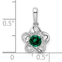 Sterling Silver 925 Floral Pendant with Lab-Created Emerald Rhodium-Plated, Elegant Design for May Birthstone