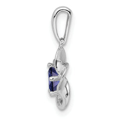 Sterling Silver Rhodium-Plated Sapphire Pendant with Floral Design September Birthstone