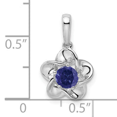 Sterling Silver Rhodium-Plated Sapphire Pendant with Floral Design September Birthstone