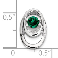 Sterling Silver Rhodium 925 Emerald Birthstone Pendant with Polished Finish