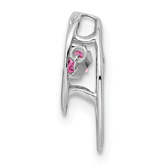 Sterling Silver Rhodium Pink Tourmaline Birthstone Pendant Polished & Moveable Design