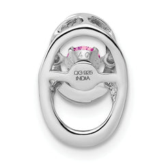 Sterling Silver Rhodium Pink Tourmaline Birthstone Pendant Polished & Moveable Design