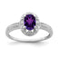 Sterling Silver Rhodium-plated Diamond & Amethyst Ring
