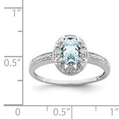 Sterling Silver Rhodium-plated Diamond & Aquamarine Ring