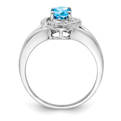 Sterling Silver Rhodium-plated Diamond & Blue Topaz Ring