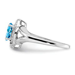 Sterling Silver Rhodium-plated Diamond & Blue Topaz Ring