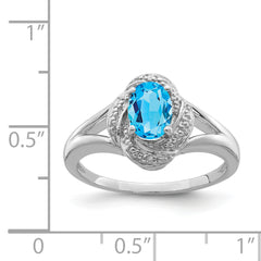 Sterling Silver Rhodium-plated Diamond & Blue Topaz Ring