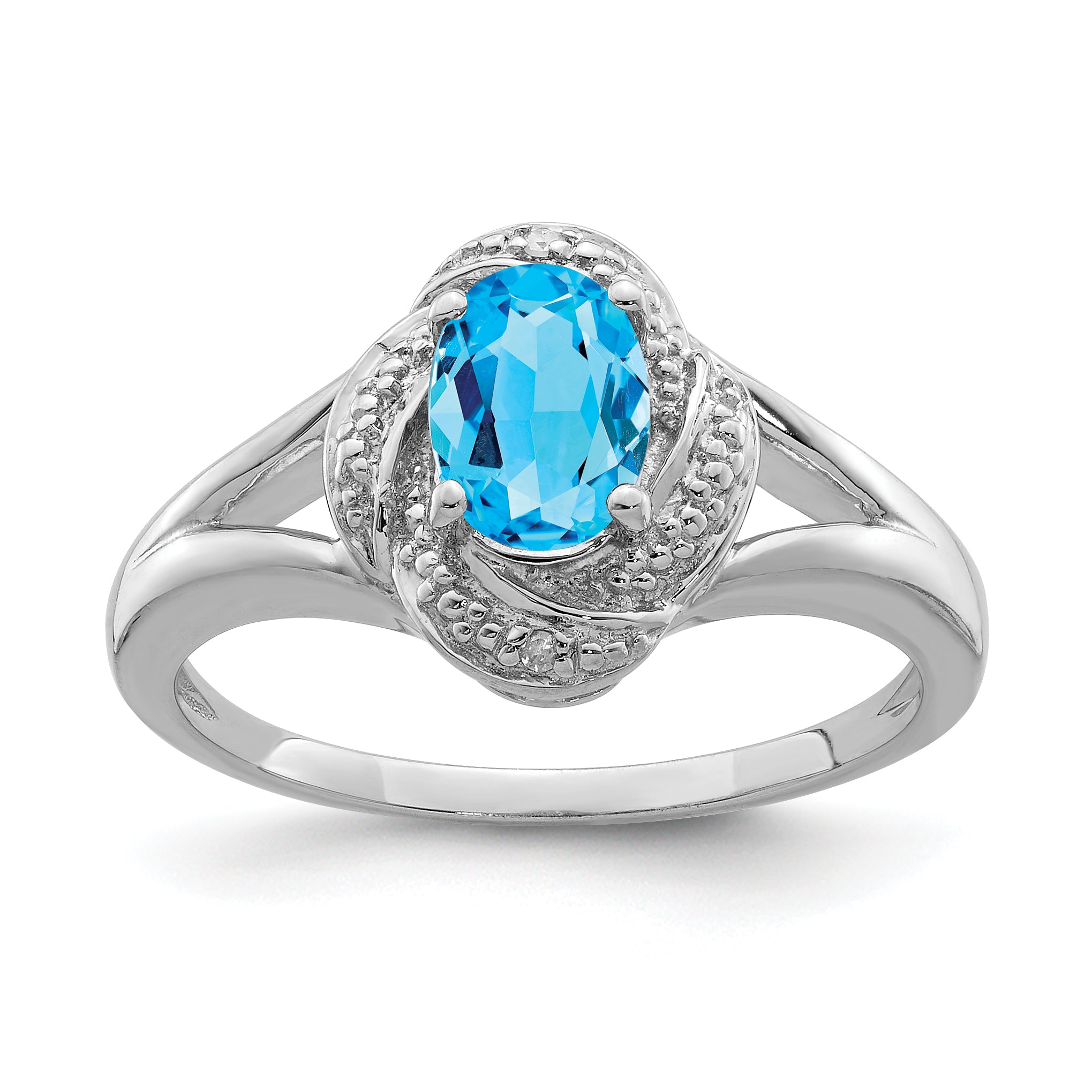 Sterling Silver Rhodium-plated Diamond & Blue Topaz Ring