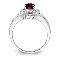 Sterling Silver Rhodium-plated Diamond & Garnet Ring