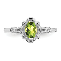 Sterling Silver Rhodium-plated Peridot & Diamond Ring