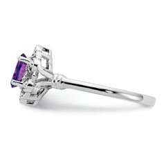 Sterling Silver Rhodium-plated Amethyst & Diamond Ring