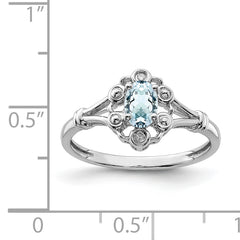Sterling Silver Rhodium-plated Aquamarine & Diamond Ring