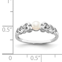 Sterling Silver Rhodium-plated Fresh Water Cultured Pearl & Diamond Ring