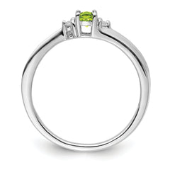 Sterling Silver Rhodium-plated Peridot & Diamond Birthstone Ring
