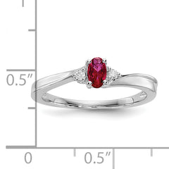 Sterling Silver Rhod-plated Created Ruby/Diamond Birthstone Ring