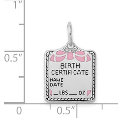 Sterling Silver Rhodium-Plated Engravable Birth Certificate Charm Elegant Polished Finish