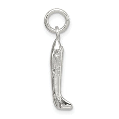 Sterling Silver 925 Jet Charm with Polished 3D Design and Anti-Tarnish Coating
