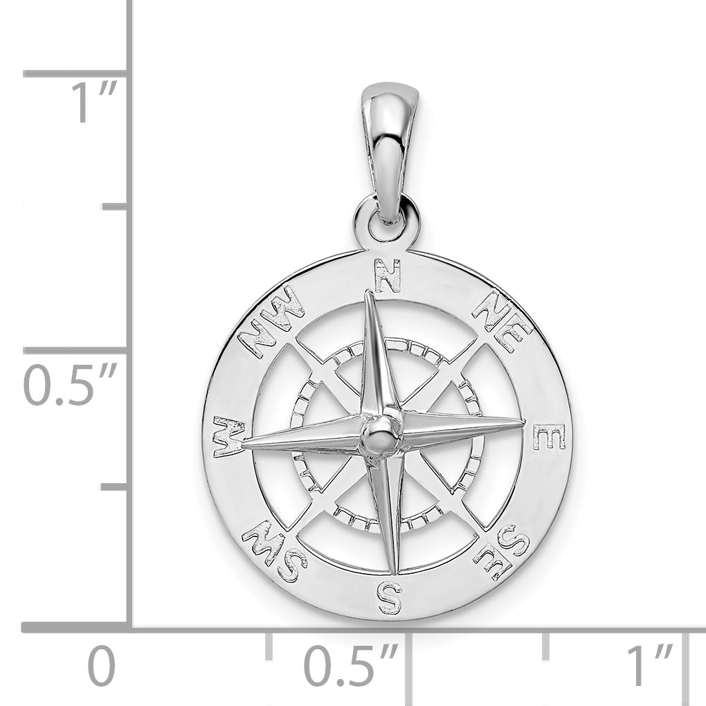 De-Ani Sterling Silver Rhodium-Plated Polished Nautical Compass Pendant