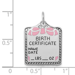 Sterling Silver 925 Engravable Birth Certificate Charm with Polished Front