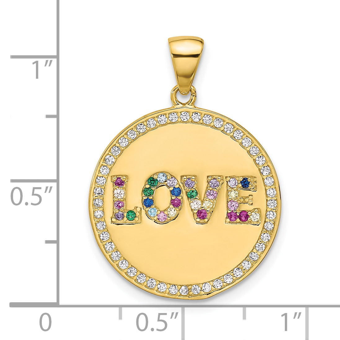 Sterling Silver Gold-tone Rainbow CZ Love Disc Pendant
