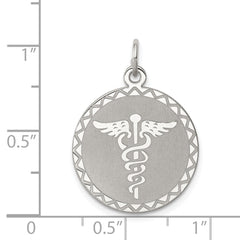 925 Sterling Silver Rhodium-Plated Caduceus Pendant with Engravable Polished Finish