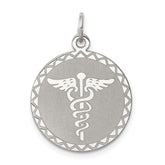 Sterling Silver Rhodium-plated Caduceus Disc
