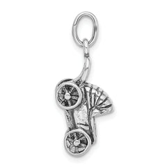 Sterling Silver 925 Baby Buggy Charm with Antique Finish 3D Design