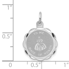 Sterling Silver 925 Maid of Honor Charm with Polished Rhodium Finish, Engravable