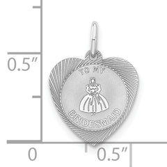 Sterling Silver 925 Bridesmaid Heart Charm with Polished Finish