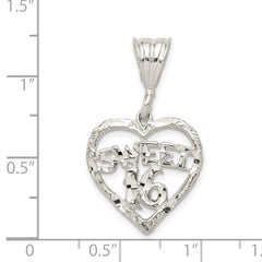Sterling Silver 925 Sweet 16 Heart Charm with Polished Finish