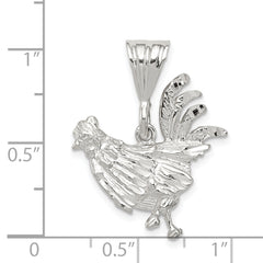 Sterling Silver 925 Rooster Charm with Polished Solid Design