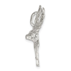 Men's Sterling Silver 925 Deer Head Pendant with Polished Diamond-Cut Finish