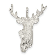 Men's Sterling Silver 925 Deer Head Pendant with Polished Diamond-Cut Finish