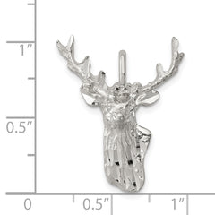 Men's Sterling Silver 925 Deer Head Pendant with Polished Diamond-Cut Finish