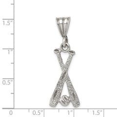 Sterling Silver 925 Baseball Charm with Two Bats & Ball Polished