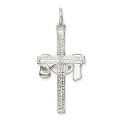 Sterling Silver Vermeil Draped Cross Pendant with Polished Finish Solid Design