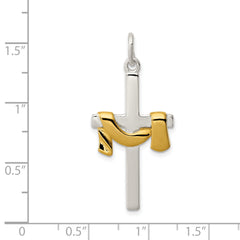 Sterling Silver Vermeil Draped Cross Pendant with Polished Finish Solid Design