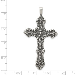 Sterling Silver 925 Polished Cross Pendant, Solid Cast, 60mm Length