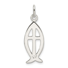 Sterling Silver 925 Ichthus Fish Cross Charm with Polished Anti-Tarnish Finish