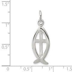Sterling Silver 925 Ichthus Fish Cross Charm with Polished Anti-Tarnish Finish
