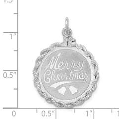 Sterling Silver 925 Merry Christmas Charm with Rhodium Finish Engravable