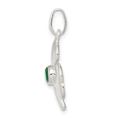 925 Sterling Silver Clover Charm with Green Glass Polished & Anti-Tarnish Finish