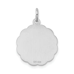 Sterling Silver 925 Engravable Rhodium-Plated Disc Charm with Polished Finish