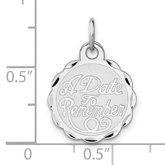 Sterling Silver 925 Engravable Rhodium-Plated Disc Charm with Polished Finish