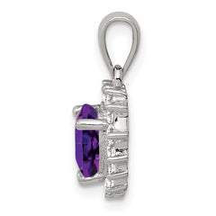 Sterling Silver Rhodium-Plated Amethyst Heart Pendant with CZ Accents Polished Finish